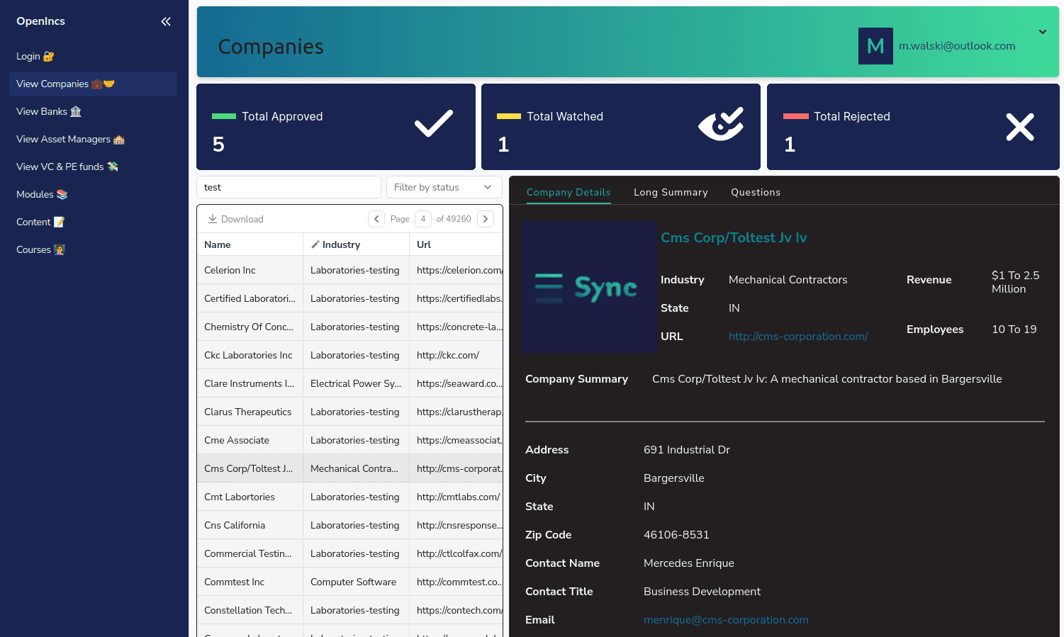 OpenIncs web app preview